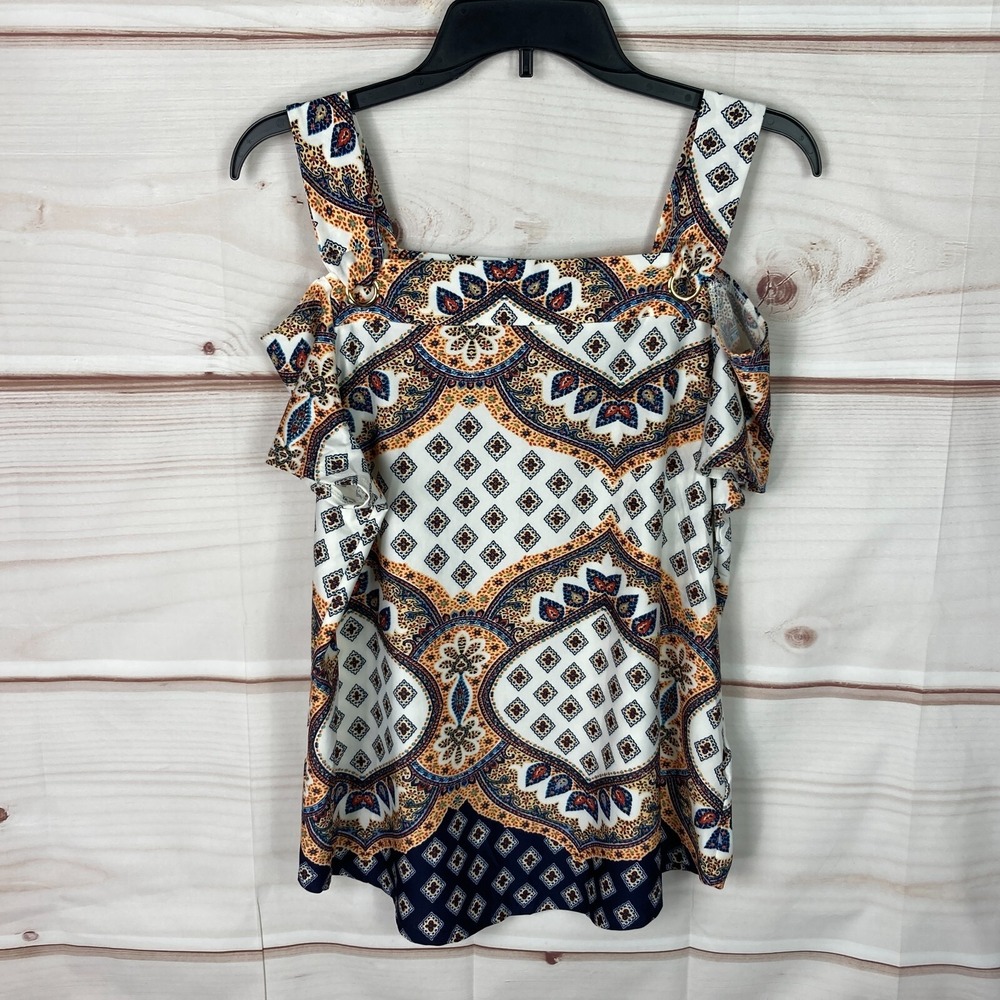 Perseption Concept Top Womens Medium Paisley Cold Shoulder Blouse Square Neck